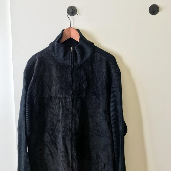 NWT Marc Edwards Mens Leather Suede Sweater Sz L - Picture 1 of 8